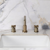 Millennium Two-Handle 3-Hole Deck Mount Widespread Bathroom Faucet with Brass Pop-Up