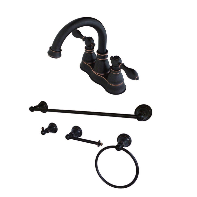 American Classic Double-Handle 3-Hole Deck Mount 4-Inch Centerset Bathroom Faucet with 4-Piece Bathroom Accessories Kit