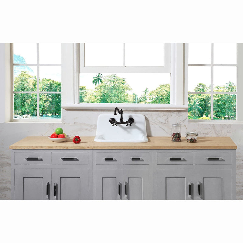 Petra Galley 22-Inch Cast Iron Single Bowl Wall Mount Kitchen Sink (2-Hole)