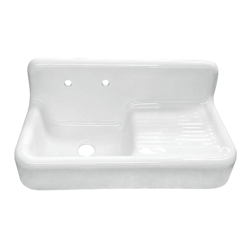 Petra Galley 42-Inch Cast Iron Single Bowl Wall Mount Kitchen Sink with Drainboard