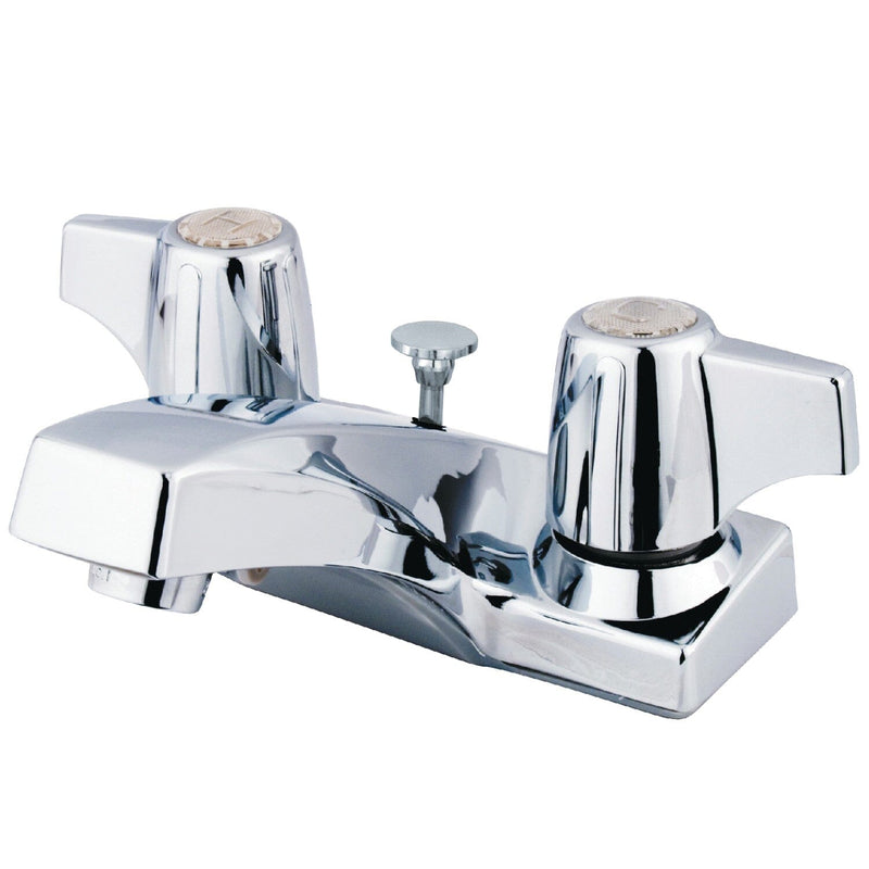 Columbia Double-Handle 3-Hole Deck Mount 4-Inch Centerset Bathroom Faucet with Brass Pop-Up