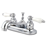 Restoration Double-Handle 3-Hole Deck Mount 4-Inch Centerset Bathroom Faucet with Pop-Up Drain
