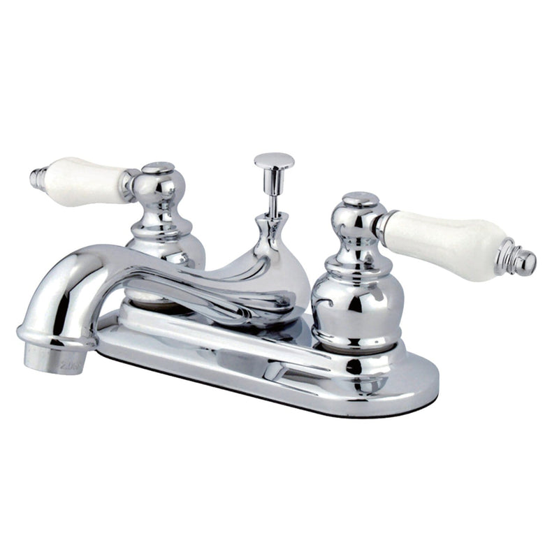 Restoration Double-Handle 3-Hole Deck Mount 4-Inch Centerset Bathroom Faucet with Pop-Up Drain