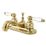 Restoration Double-Handle 3-Hole Deck Mount 4-Inch Centerset Bathroom Faucet with Pop-Up Drain