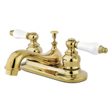 Restoration Double-Handle 3-Hole Deck Mount 4-Inch Centerset Bathroom Faucet with Pop-Up Drain