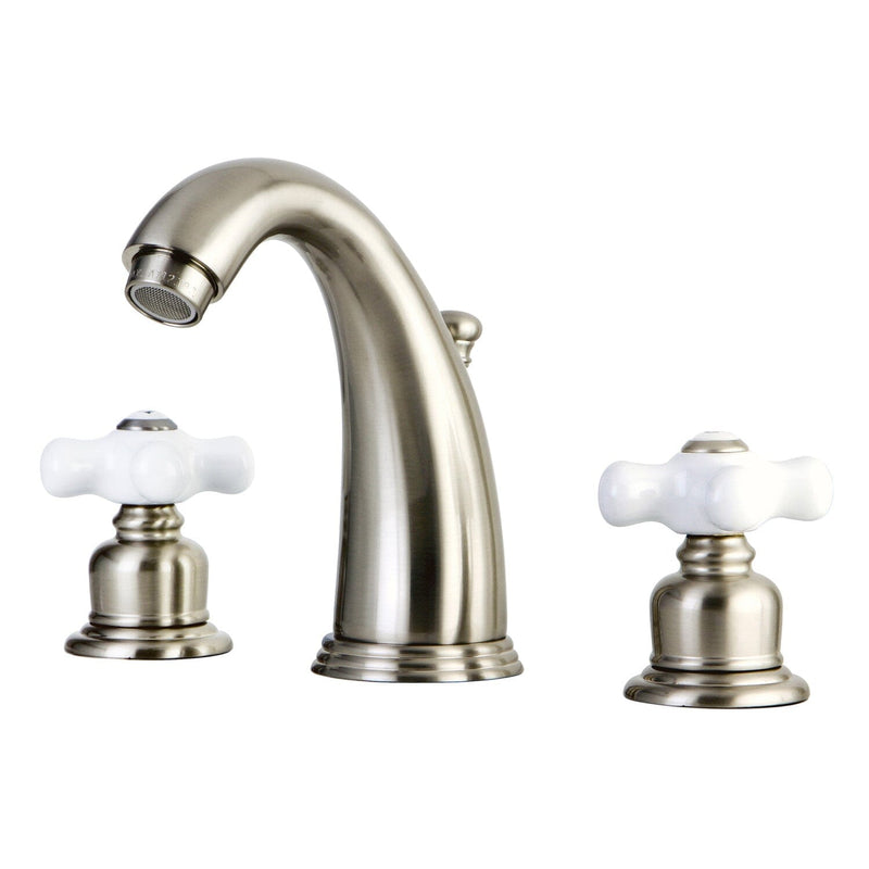 English Country Two-Handle 3-Hole Deck Mount Widespread Bathroom Faucet with Pop-Up Drain