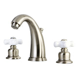 English Country Two-Handle 3-Hole Deck Mount Widespread Bathroom Faucet with Pop-Up Drain