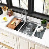 Uptowne 33-Inch Stainless Steel Double Bowl Dual Mount Kitchen Sink with 6-Piece Kitchen Accessory Set
