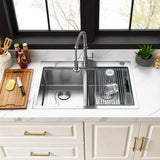 Uptowne 33-Inch Stainless Steel Double Bowl Dual Mount Kitchen Sink with 6-Piece Kitchen Accessory Set