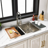 Uptowne 33-Inch Stainless Steel Double Bowl Dual Mount Kitchen Sink with 6-Piece Kitchen Accessory Set