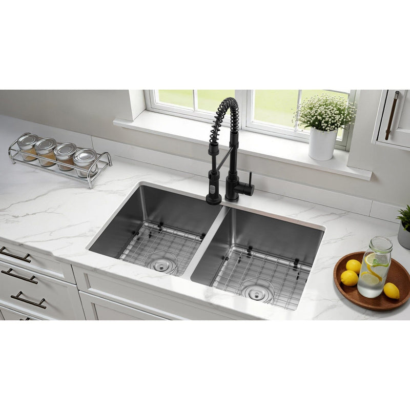 Calgary 33-Inch Stainless Steel Double Bowl Dual Mount Kitchen Sink with Drain