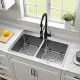 Calgary 33-Inch Stainless Steel Double Bowl Dual Mount Kitchen Sink with Drain