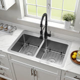 Calgary 33-Inch Stainless Steel Double Bowl Dual Mount Kitchen Sink with Drain