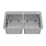 Calgary 33-Inch Stainless Steel Double Bowl Dual Mount Kitchen Sink with Drain
