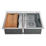 Uptowne 33-Inch Stainless Steel Double Bowl Dual Mount Kitchen Sink with 6-Piece Kitchen Accessory Set