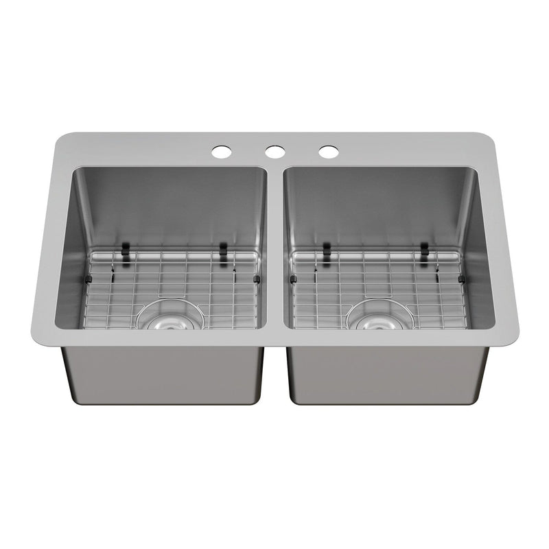 Calgary 33-Inch Stainless Steel Double Bowl Dual Mount Kitchen Sink with Drain
