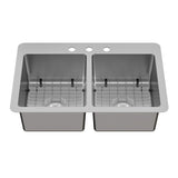 Calgary 33-Inch Stainless Steel Double Bowl Dual Mount Kitchen Sink with Drain