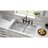 Quebec 33-Inch Stainless Steel Double Bowl Dual Mount Kitchen Sink with Drain