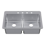Quebec 33-Inch Stainless Steel Double Bowl Dual Mount Kitchen Sink with Drain