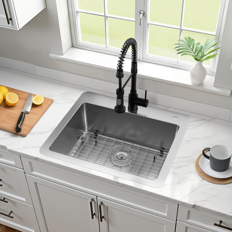 Calgary 25-Inch Stainless Steel Single Bowl Dual Mount Kitchen Sink with Drain