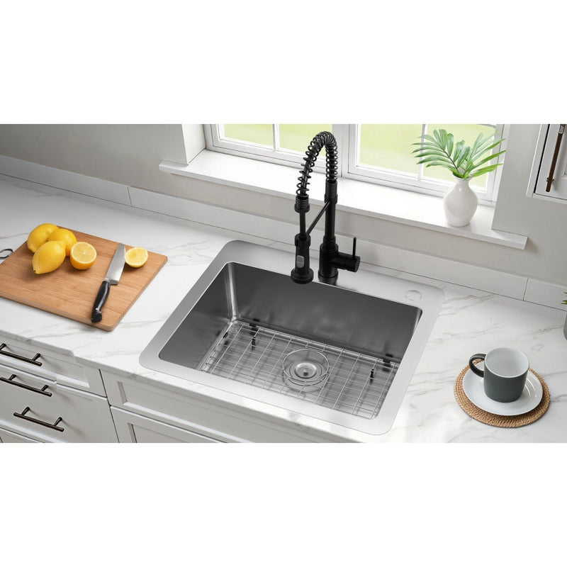 Calgary 25-Inch Stainless Steel Single Bowl Dual Mount Kitchen Sink with Drain