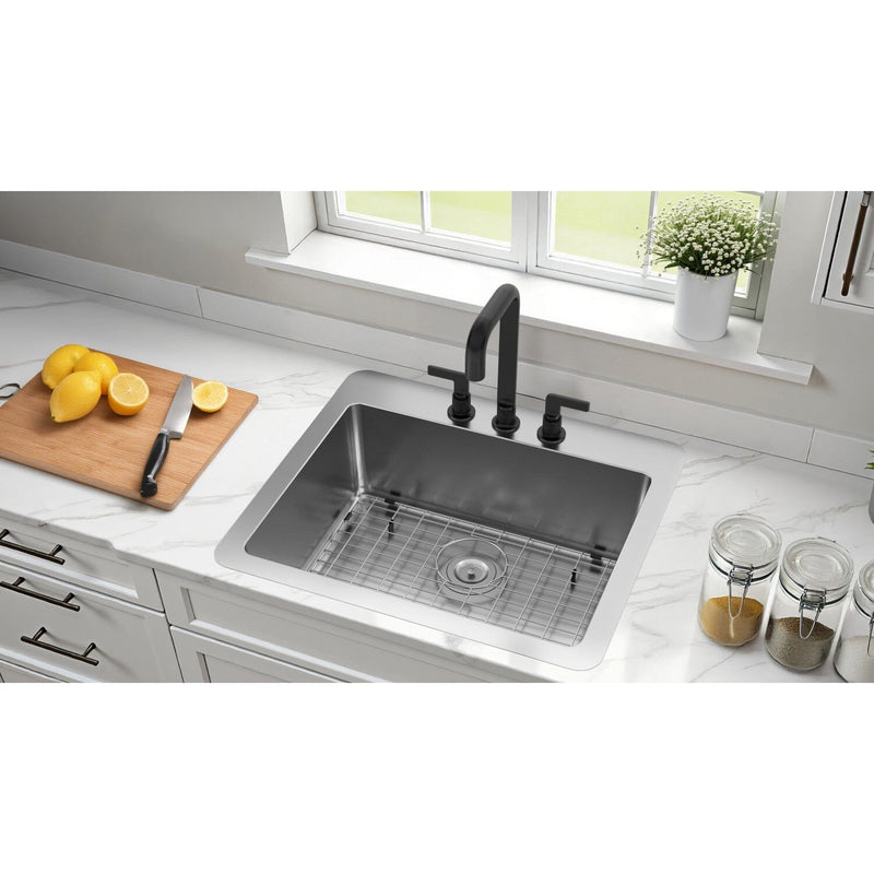 Calgary 25-Inch Stainless Steel Single Bowl Dual Mount Kitchen Sink with Drain