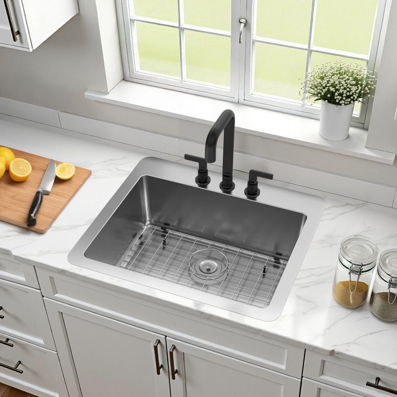 Calgary 25-Inch Stainless Steel Single Bowl Dual Mount Kitchen Sink with Drain
