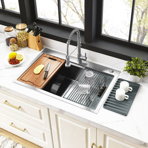 Uptowne 30-Inch Stainless Steel Single Bowl Dual Mount Kitchen Sink with 6-Piece Kitchen Accessory Set