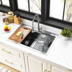 Uptowne 30-Inch Stainless Steel Single Bowl Dual Mount Kitchen Sink with 6-Piece Kitchen Accessory Set