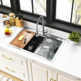 Uptowne 30-Inch Stainless Steel Single Bowl Dual Mount Kitchen Sink with 6-Piece Kitchen Accessory Set