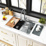 Uptowne 33-Inch Stainless Steel Single Bowl Dual Mount Kitchen Sink with 6-Piece Kitchen Accessory Set