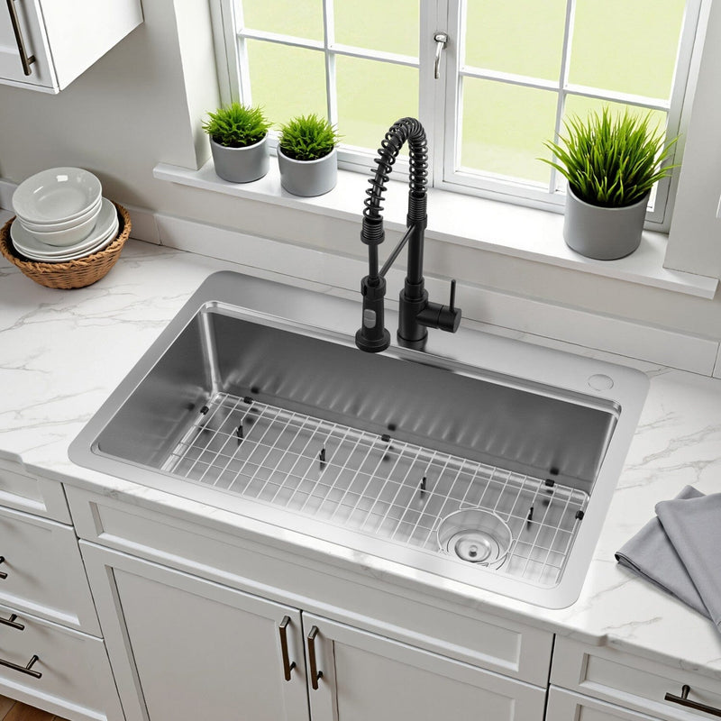 Calgary 33-Inch Stainless Steel Single Bowl Dual Mount Kitchen Sink with Drain