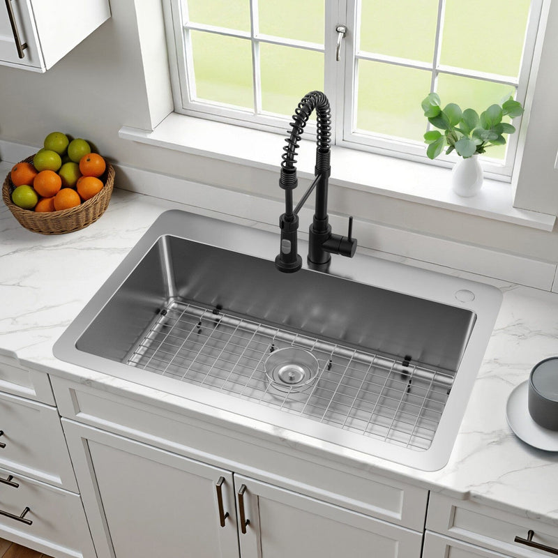 Calgary 33-Inch Stainless Steel Single Bowl Dual Mount Kitchen Sink with Drain