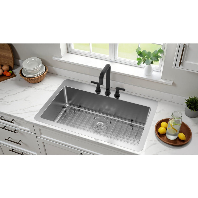 Calgary 33-Inch Stainless Steel Single Bowl Dual Mount Kitchen Sink with Drain