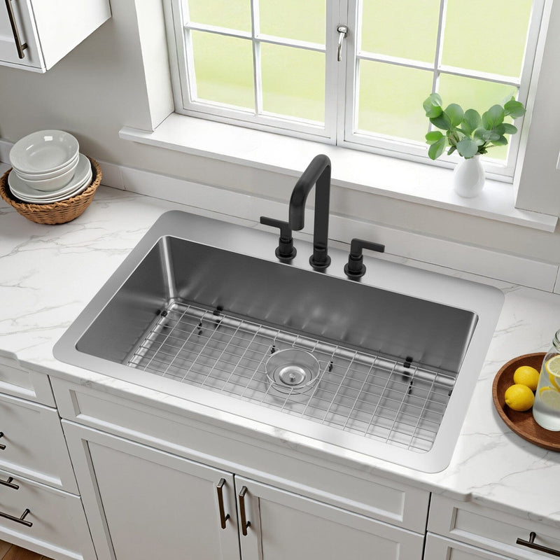Calgary 33-Inch Stainless Steel Single Bowl Dual Mount Kitchen Sink with Drain