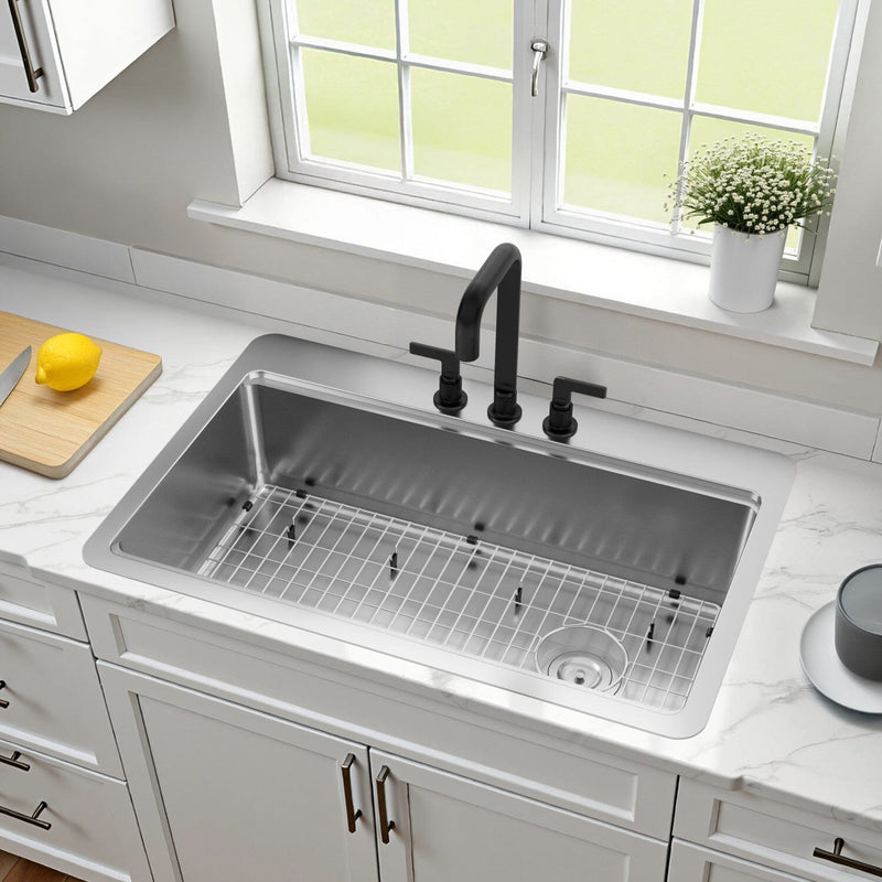 Calgary 33-Inch Stainless Steel Single Bowl Dual Mount Kitchen Sink with Drain
