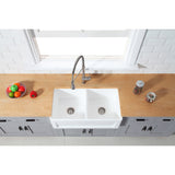 Arcticstone 33-Inch Solid Surface White Stone Apron-Front Double Bowl Farmhouse Kitchen Sink with Strainers x 2