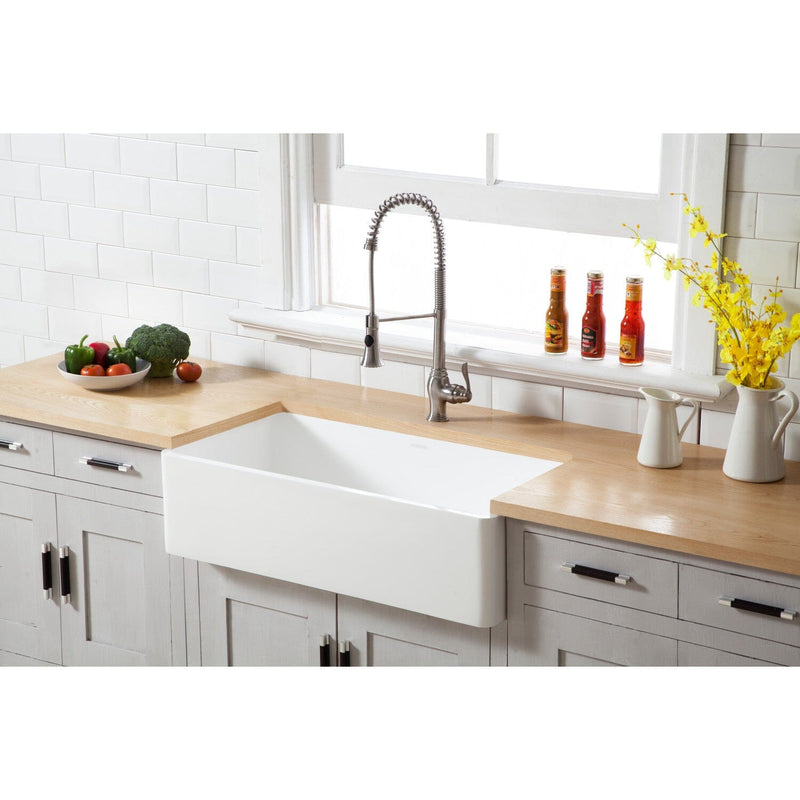 Arcticstone 36-Inch Solid Surface White Stone Apron-Front Single Bowl Farmhouse Kitchen Sink with Strainer