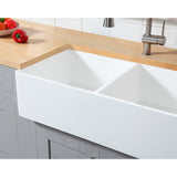 Arcticstone 36-Inch Solid Surface White Stone Apron-Front Double Bowl Farmhouse Kitchen Sink with Strainers x 2