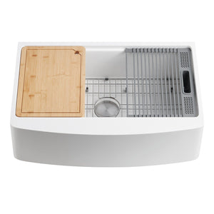 Miranda 30-Inch Solid Surface Single Bowl Farmhouse Kitchen Sink with 6-Piece Kitchen Accessory Set