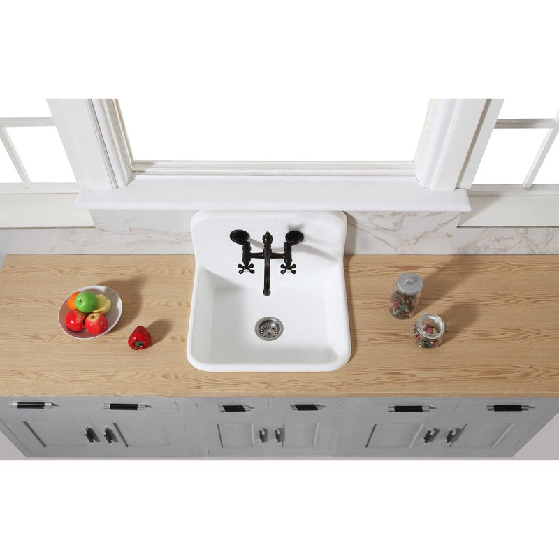 Arcticstone 24-Inch Solid Surface White Stone Single Bowl Top-Mount Kitchen Sink with Backsplash and Strainer