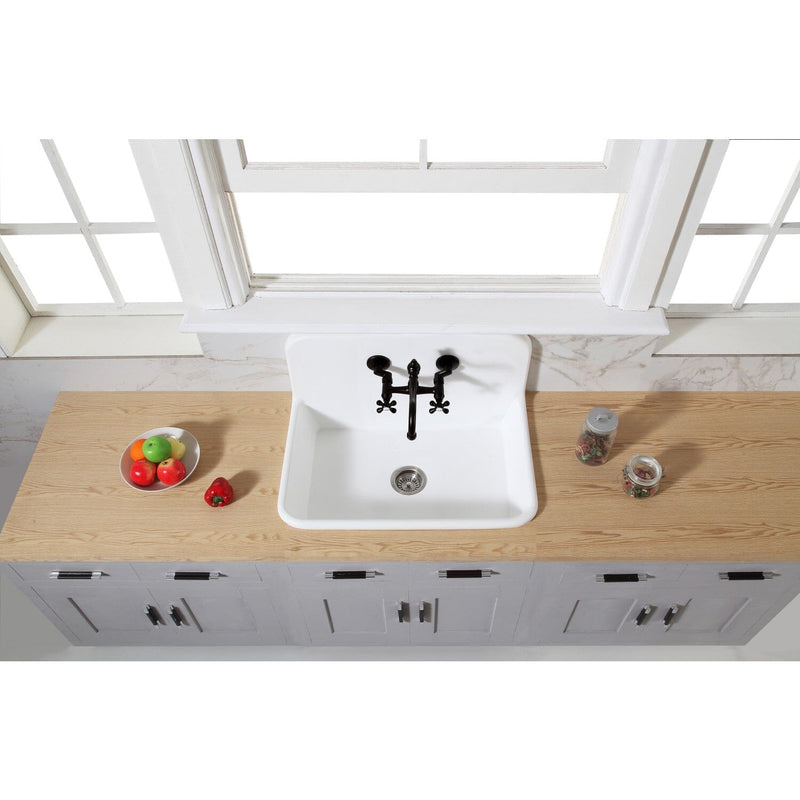 Arcticstone 30-Inch Solid Surface White Stone Single Bowl Top-Mount Kitchen Sink with Backsplash and Strainer