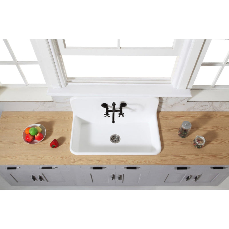 Arcticstone 36-Inch Solid Surface White Stone Single Bowl Top-Mount Kitchen Sink with Backsplash and Strainer