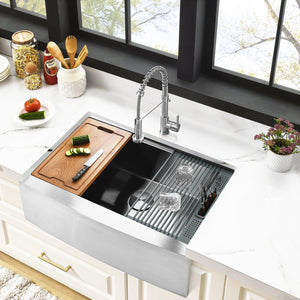 Uptowne 33-Inch Stainless Steel Single Bowl Farmhouse Kitchen Sink with 6-Piece Kitchen Accessory Set