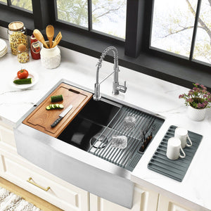 Uptowne 33-Inch Stainless Steel Single Bowl Farmhouse Kitchen Sink with 6-Piece Kitchen Accessory Set