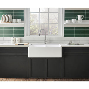 Arcticstone 36-Inch Solid Surface White Stone Apron-Front Double Bowl Farmhouse Kitchen Sink