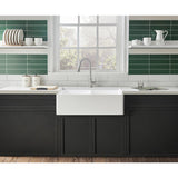 Arcticstone 36-Inch Solid Surface White Stone Apron-Front Double Bowl Farmhouse Kitchen Sink