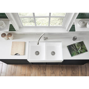 Arcticstone 36-Inch Solid Surface White Stone Apron-Front Double Bowl Farmhouse Kitchen Sink