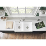 Arcticstone 36-Inch Solid Surface White Stone Apron-Front Double Bowl Farmhouse Kitchen Sink