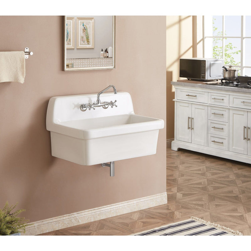 Doriteal 30-Inch Ceramic Single Bowl Wall Mount Kitchen Sink with Strainer